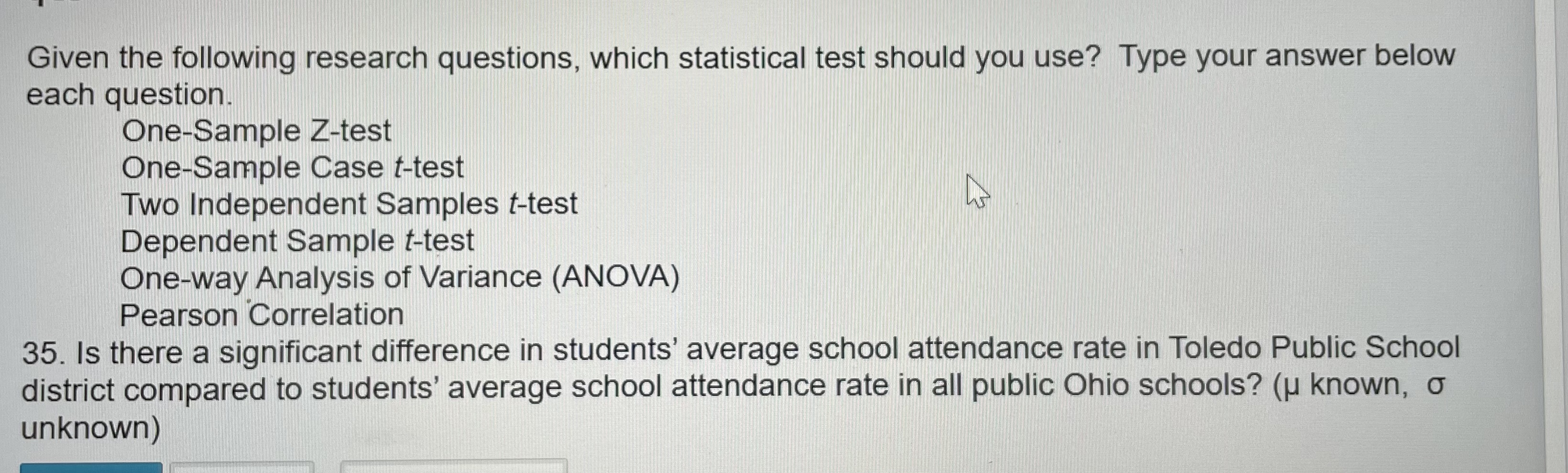 research question statistical test and purpose example brainly