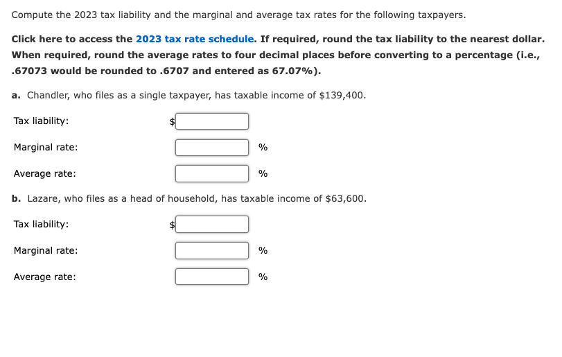 Solved Compute the 2023 tax liability and the marginal and