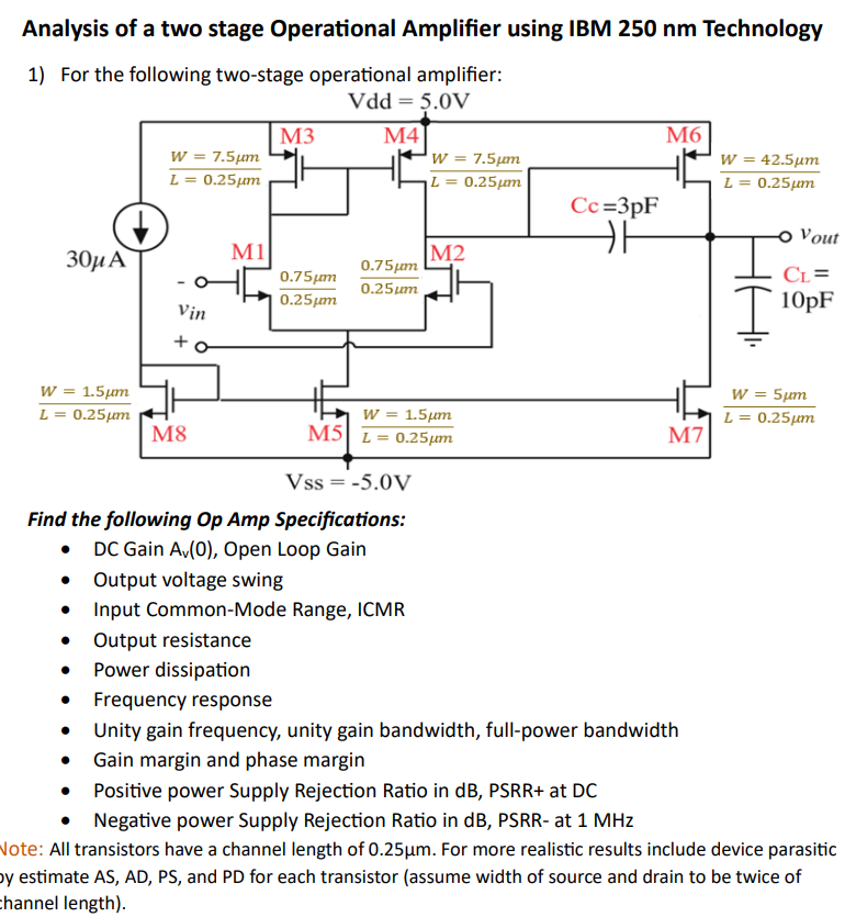 Solved Analysis Of A Two Stage Operational Amplifier Using | Chegg.com