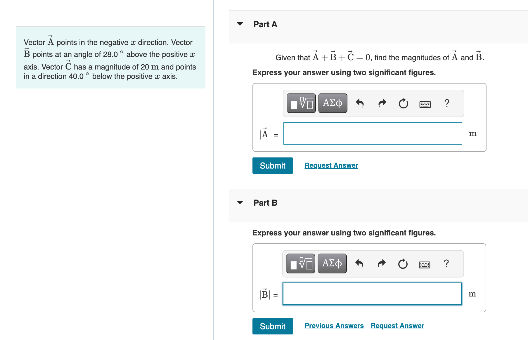 Vector A points in the negative x direction. Vector B | Chegg.com