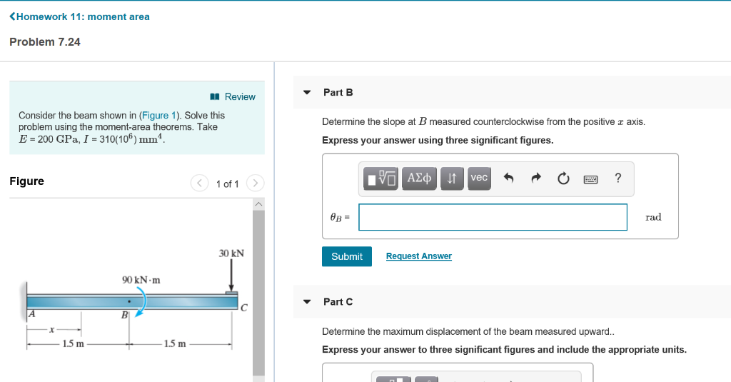 Solved Homework 11: Moment Area Problem 7.24 Part B Review | Chegg.com