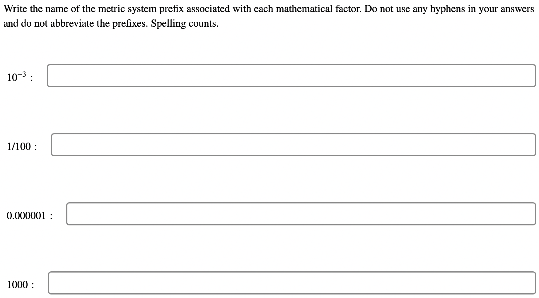 Solved Write The Name Of The Metric System Prefix Associated 