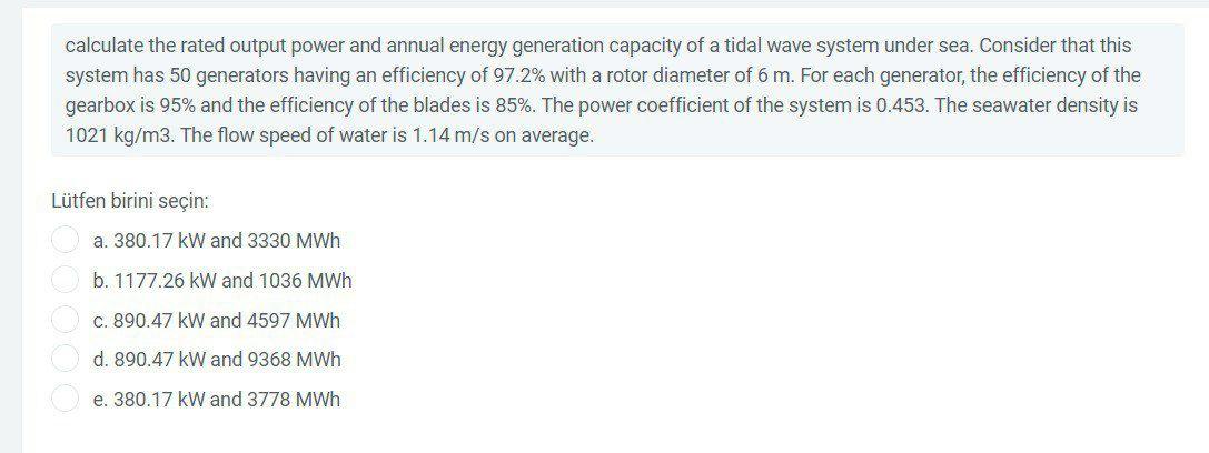 Solved calculate the rated output power and annual energy | Chegg.com