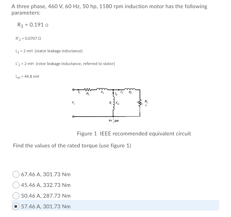 Solved A three phase, 460 V, 60 Hz, 50 hp, 1180 rpm | Chegg.com