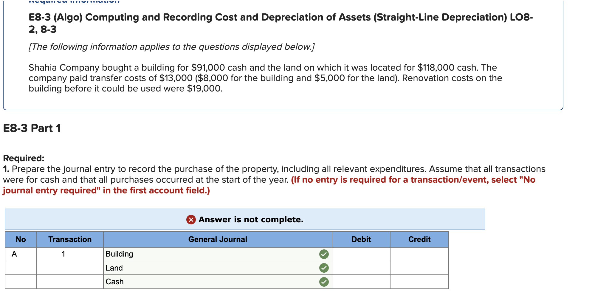 Solved Shahia Company bought a building for $91,000 cash and 