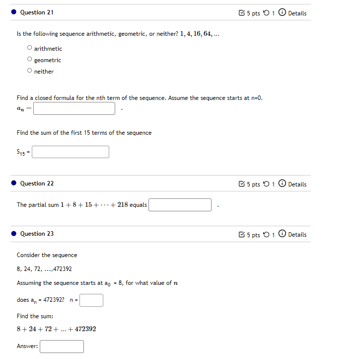 Solved Is The Following Sequence Arithmetic, Geometric, Or | Chegg.com