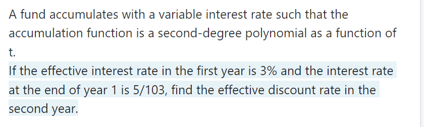 Solved A fund accumulates with a variable interest rate such | Chegg.com
