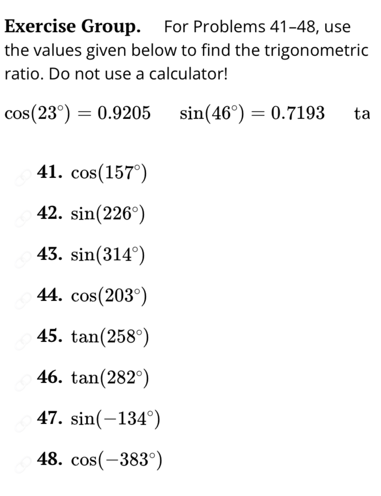 Solved For Problems 41-48, ﻿usethe values given below to | Chegg.com