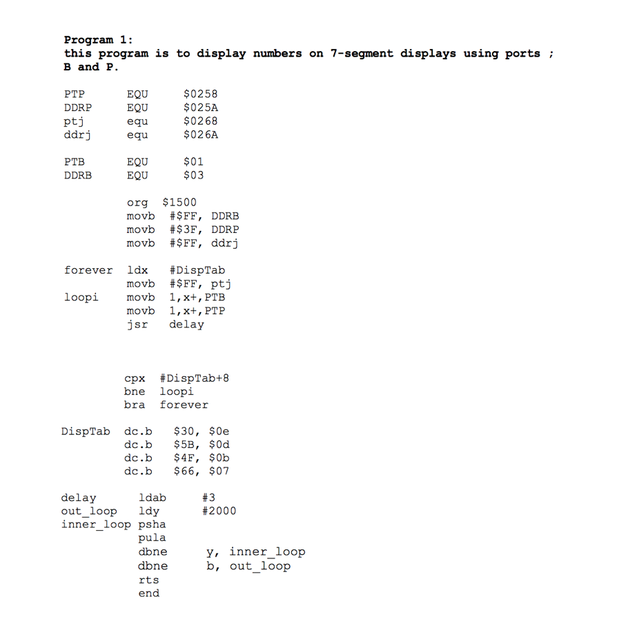 Program 1: this program is to display numbers on | Chegg.com