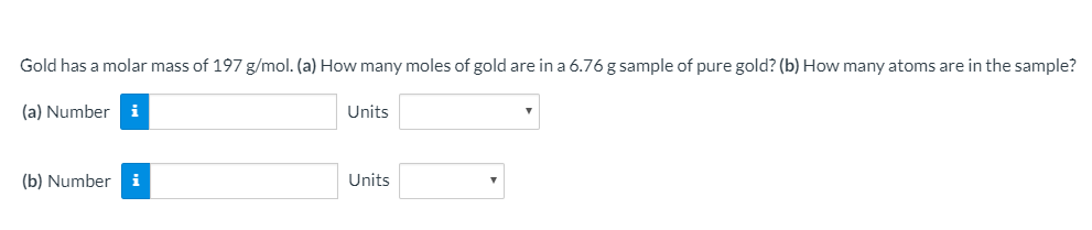 Solved Gold has a molar mass of 197 g/mol. (a) How many | Chegg.com