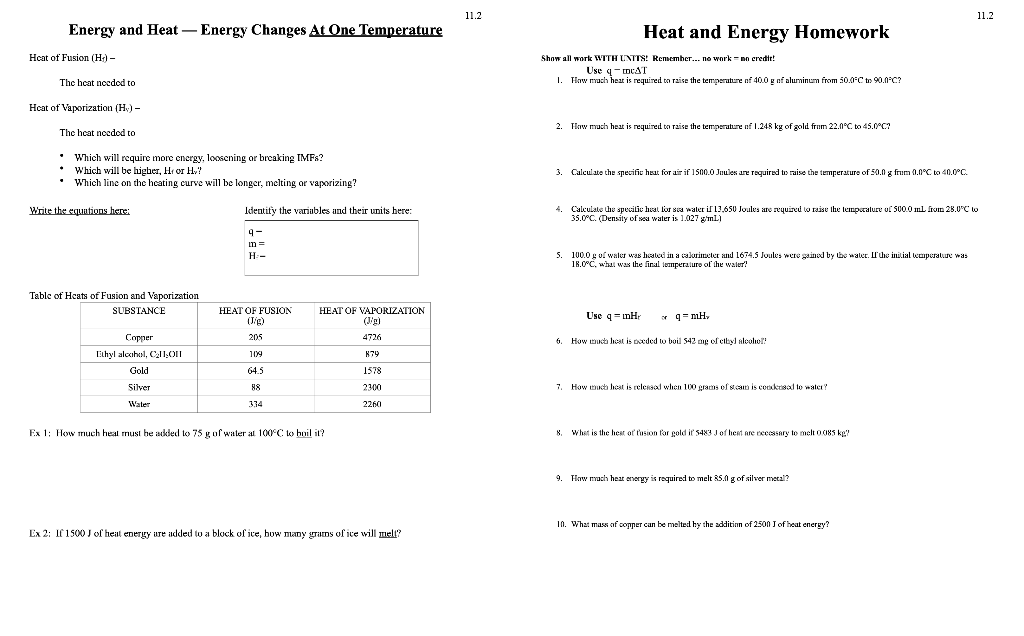 Solved 11.2 Energy and Heat — Energy Changes Within One | Chegg.com