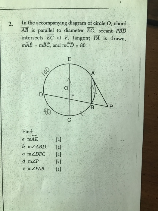 Solved 2 In The Accompanying Diagram Of Circle O Chord Ab