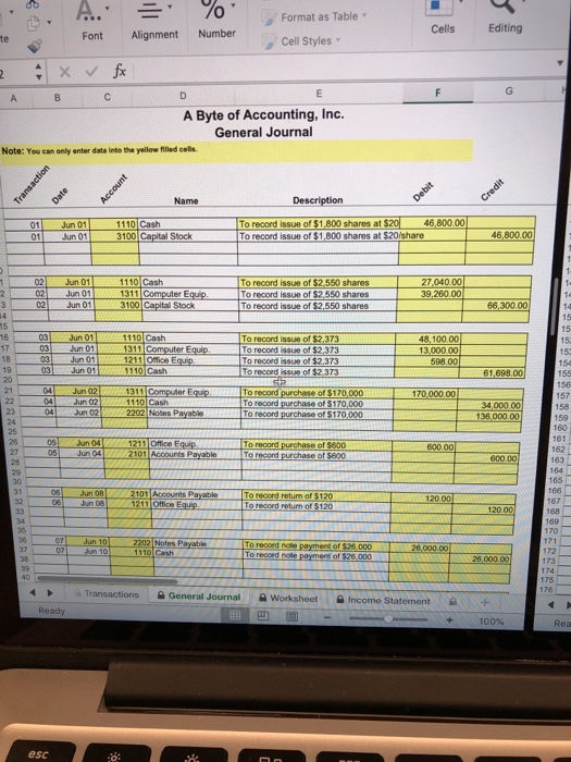 A Byte of Accounting, Inc. General Journal You