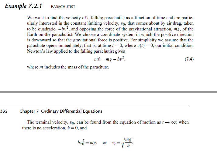 We want to find the velocity of a falling parachutist as a function of time and are particularly interested in the constant l