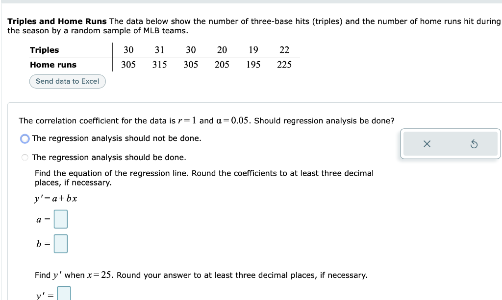 Solved Triples and Home Runs The data below show the number