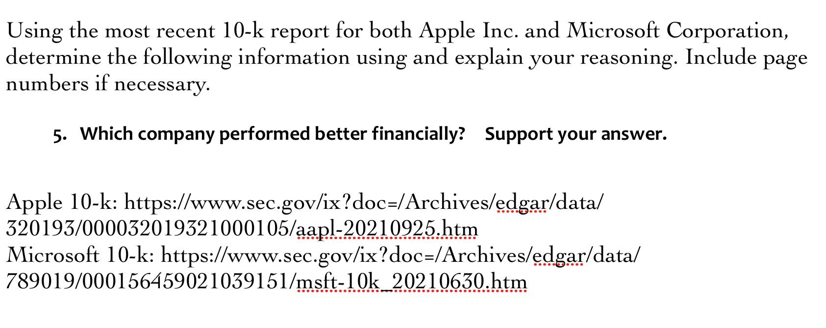 Solved Using the most recent 10-k report for both Apple Inc. | Chegg.com
