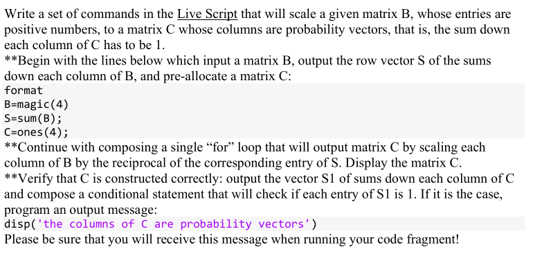 Solved Write a set of commands in the Live Script that will | Chegg.com