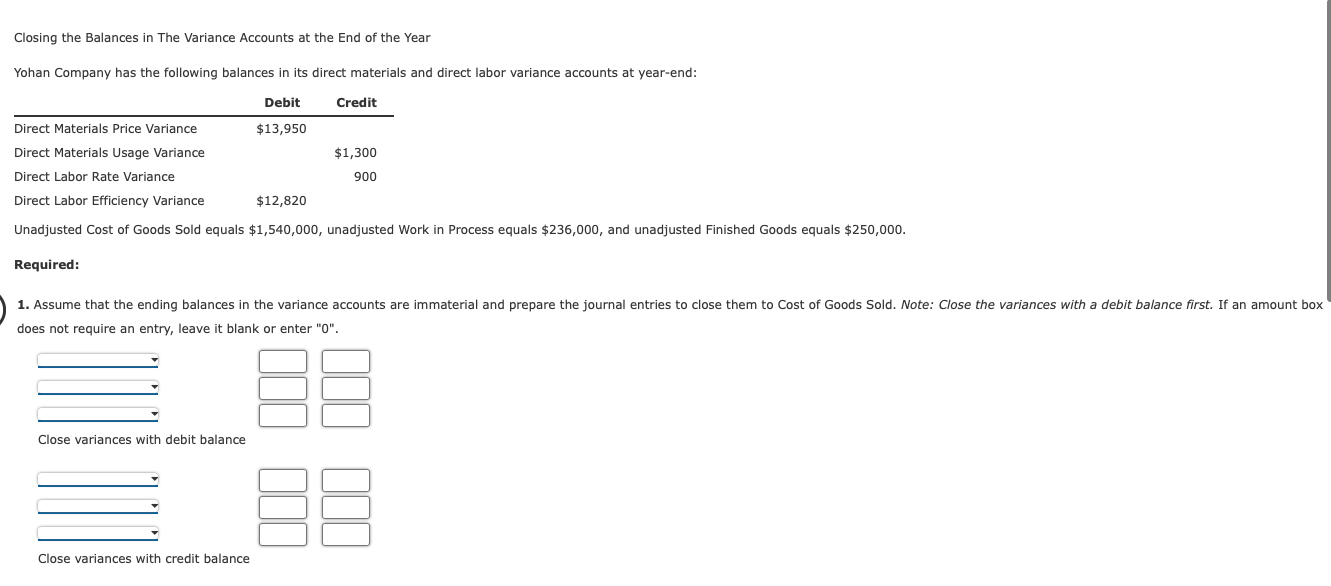 Solved Closing the Balances in The Variance Accounts at the | Chegg.com