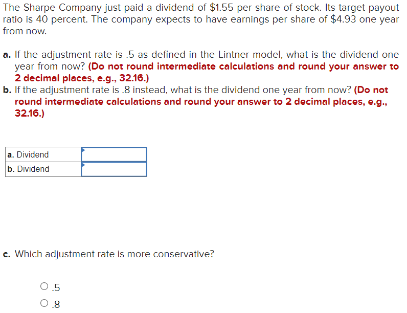 Solved The Sharpe Company Just Paid A Dividend Of $1.55 Per | Chegg.com