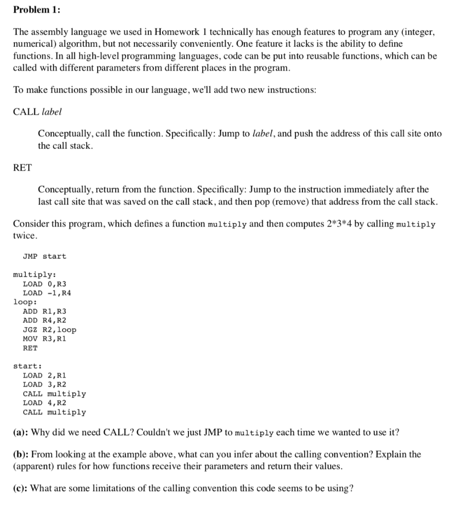 Problem 1: The assembly language we used in Homework | Chegg.com