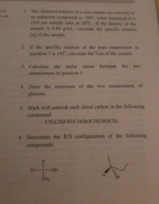 Observed Rotation Solved Problem Solved 1. The observed rotation of a neat sample (no | Chegg.com