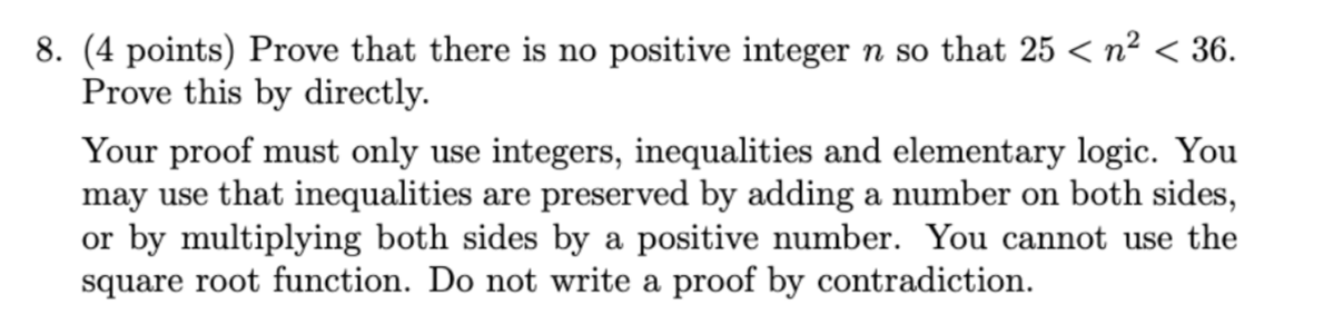 Solved (4 points) Prove that there is no positive integer n | Chegg.com