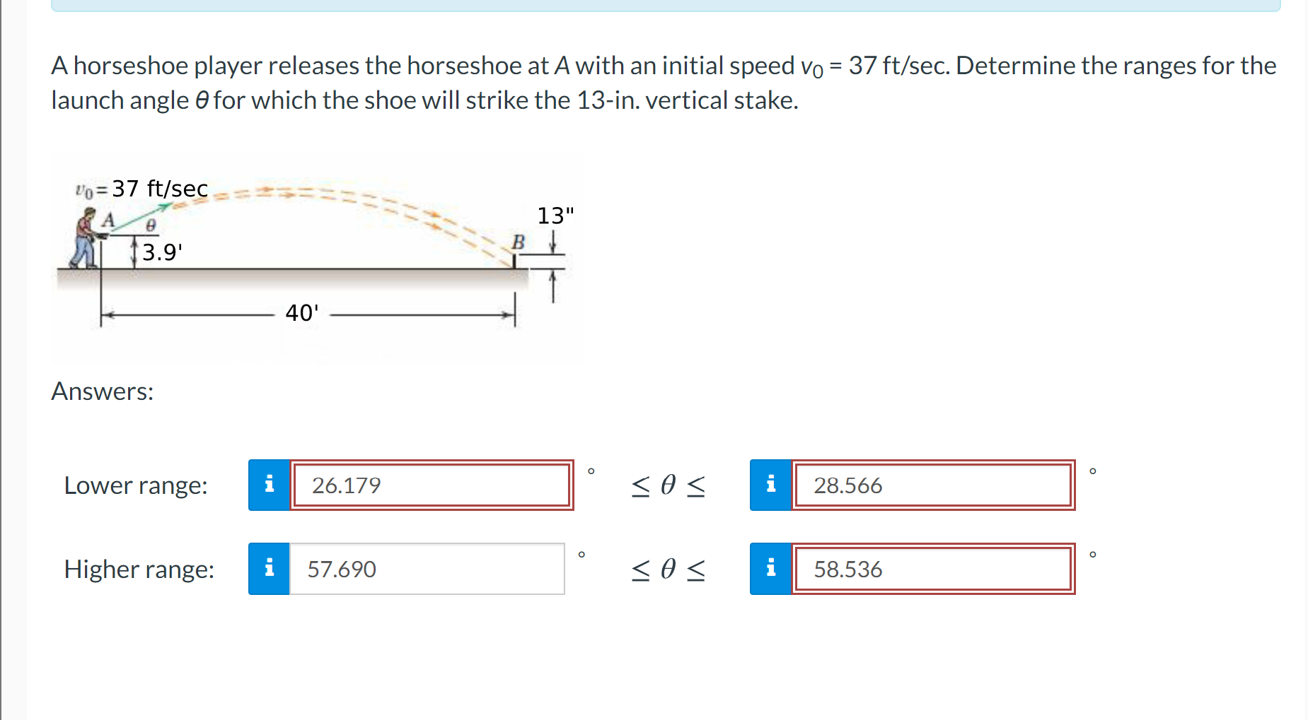 Solved A horseshoe player releases the horseshoe at A with | Chegg.com