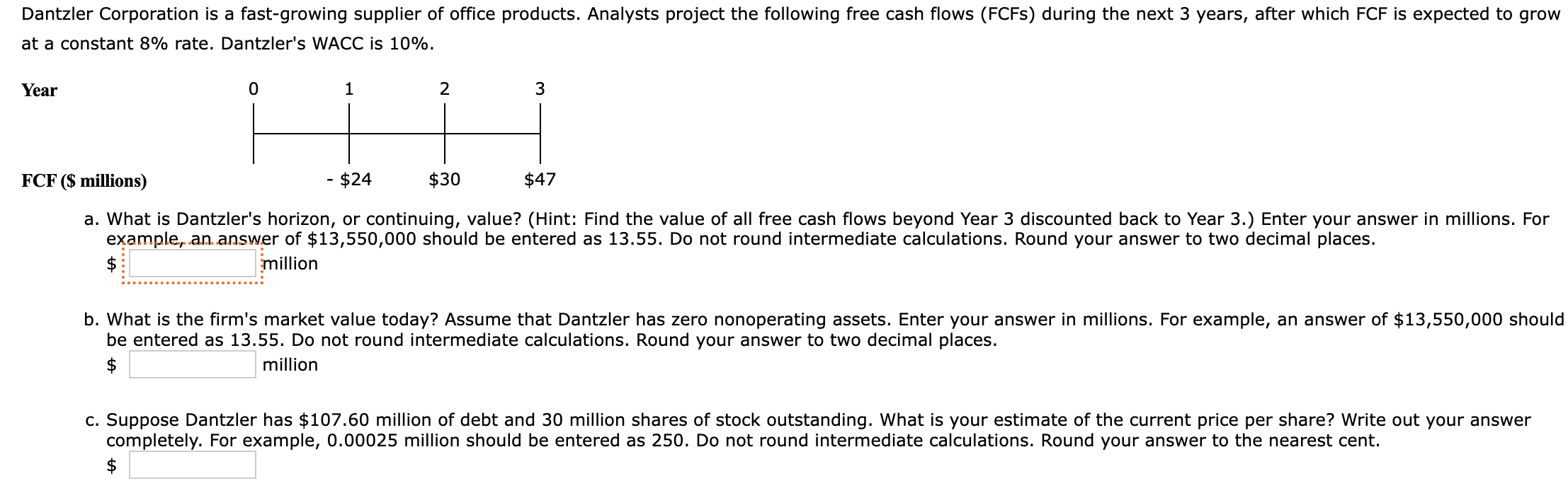 Solved Year FCF (\$ millions) examole. an answer of | Chegg.com