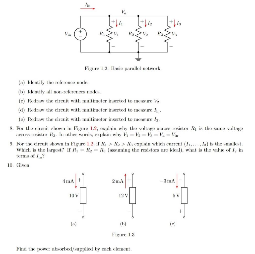 Solved Figure 1.2: Basic parallel network. (a) Identify the | Chegg.com