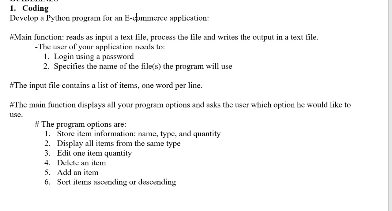 Solved 1. Coding Develop a Python program for an E-cbmmerce | Chegg.com