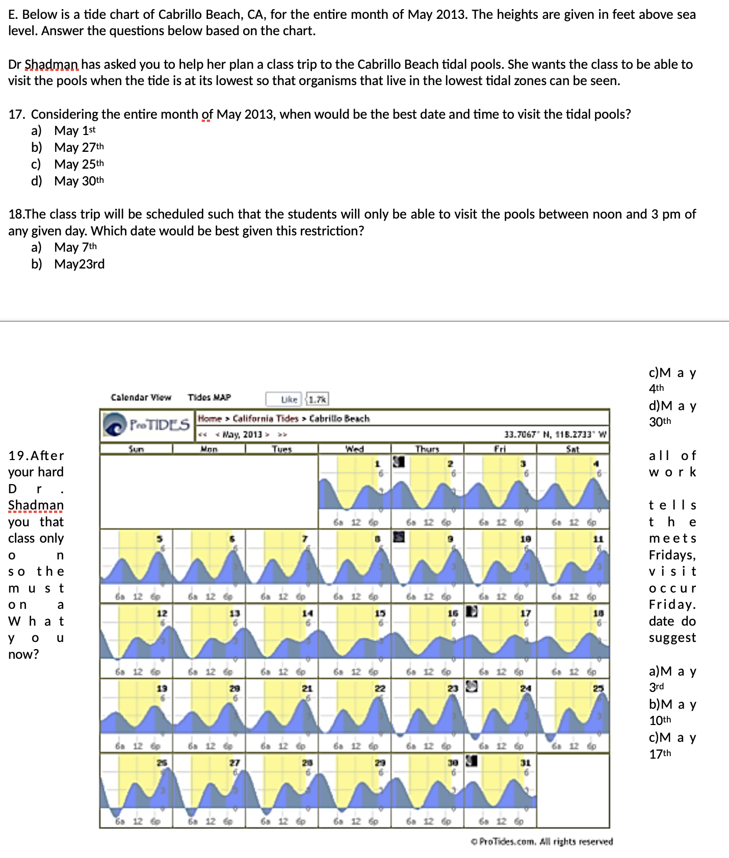 Solved D. Below is a tidal chart showing the predicted tidal