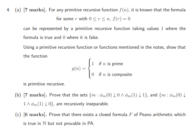 Solved 4. (a) [7 marks]. For any primitive recursive | Chegg.com