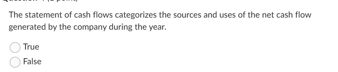 The statement of cash flows categorizes the sources and uses of the net cash flow generated by the company during the year.
T