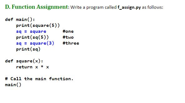 D. Function Assignment: Write a program called | Chegg.com