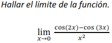 Hallar el límite de la función. \[ \lim _{x \rightarrow 0} \frac{\cos (2 x)-\cos (3 x)}{x^{2}} \]