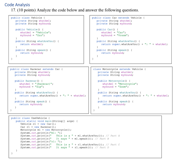 Solved Code Analysis 17. (10 points) Analyze the code below | Chegg.com