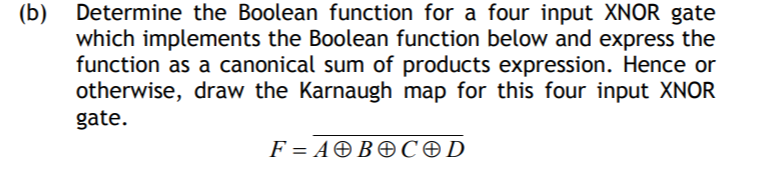 Solved (b) Determine the Boolean function for a four input | Chegg.com