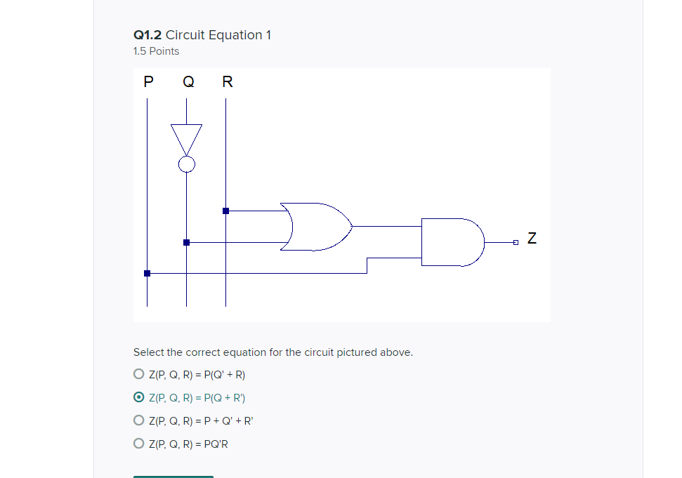 Solved Q1.2 Circuit Equation 1 1.5 Points Р Q R Z Select the | Chegg.com