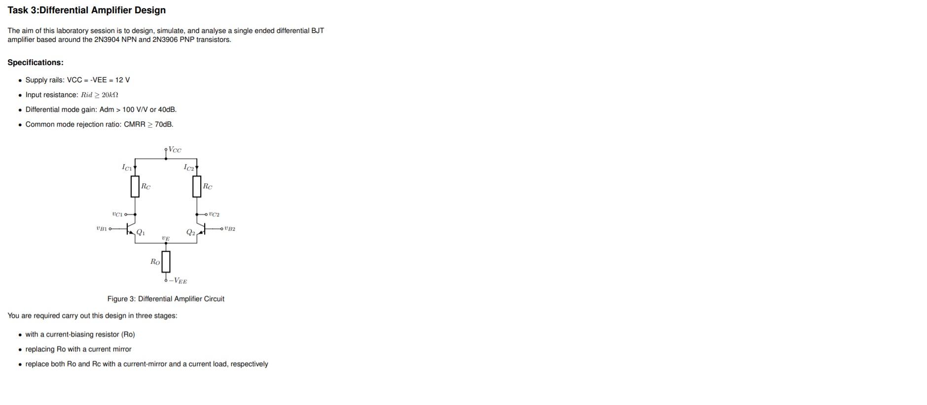 Solved Task 3Differential Amplifier Design The aim of this