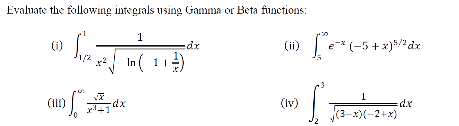 Solved Evaluate the following integrals using Gamma or Beta | Chegg.com