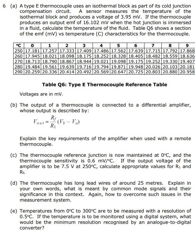 Solved 6 (a) A type E thermocouple uses an isothermal block