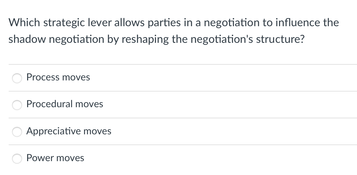 Solved Which strategic lever allows parties in a negotiation