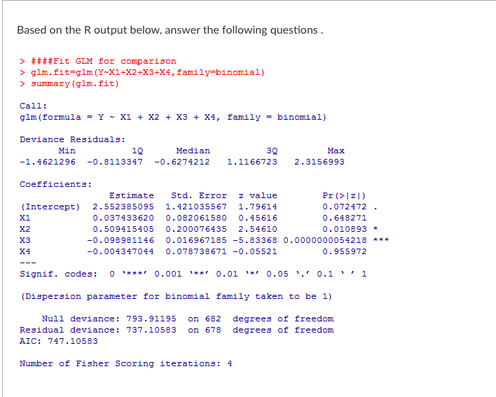 Based on the R output below, answer the following | Chegg.com