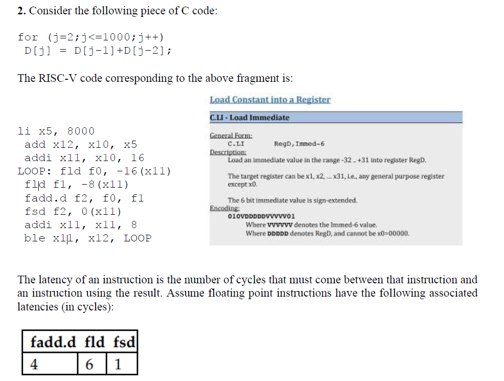 2. Consider the following piece of C code: for (j=2; | Chegg.com