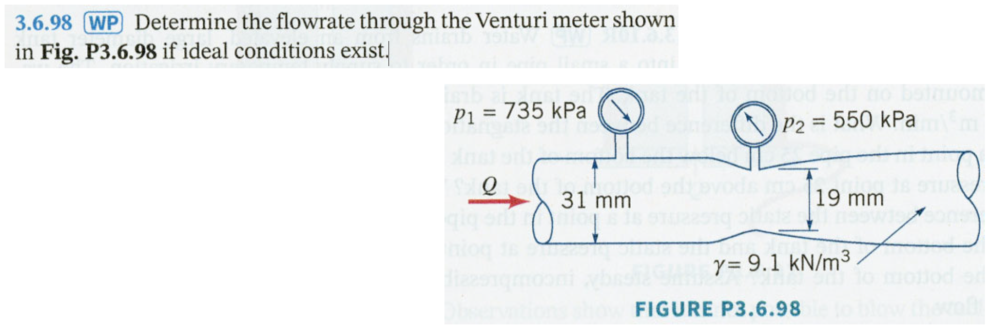Solved 3.6.98 WP Determine the flowrate through the Venturi | Chegg.com