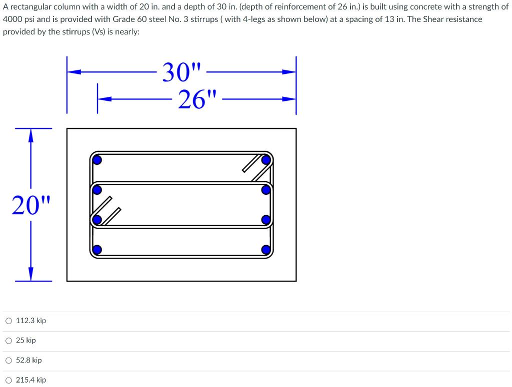 Solved A rectangular column with a width of 20 in. and a | Chegg.com