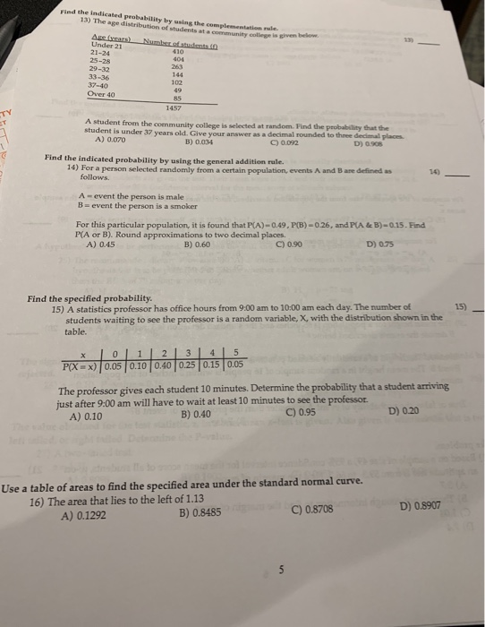 Solved i Find the indicated probability by using the | Chegg.com