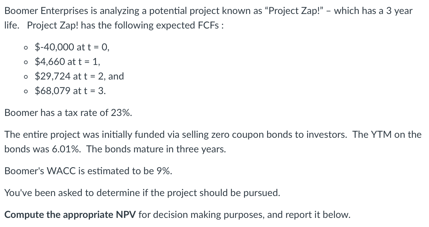 Solved Boomer Enterprises is analyzing a potential project | Chegg.com