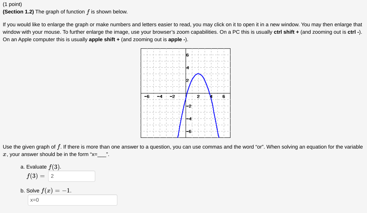 Solved (Section 1.2) The graph of function f is shown below. | Chegg.com