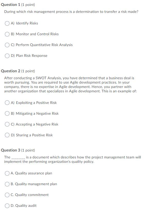 Solved Question 1 (1 Point) During Which Risk Management | Chegg.com